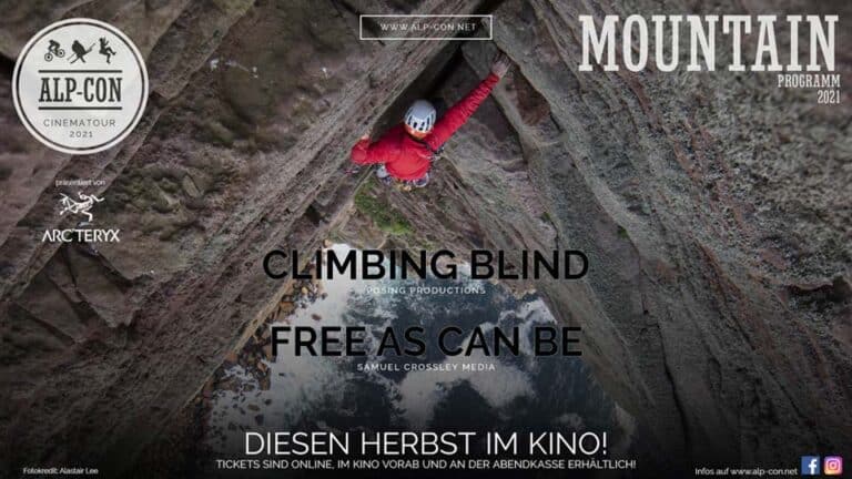 Mountain Filmblockbanner 2021 Kletterfilme Climbing Blind Free As Can Be